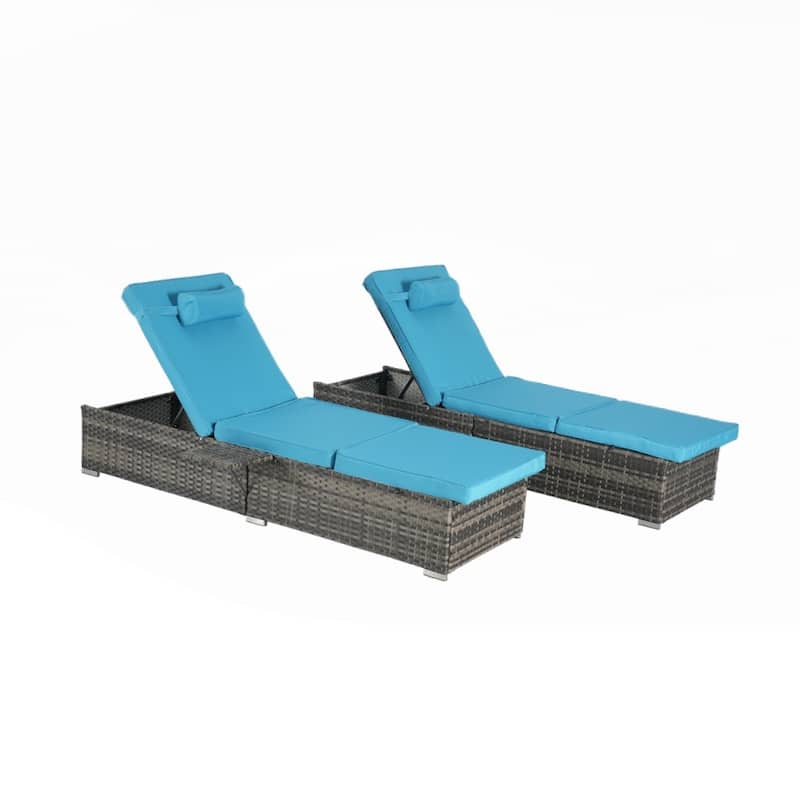 Outdoor Chaise Lounge Chair Set of 2 with Storage