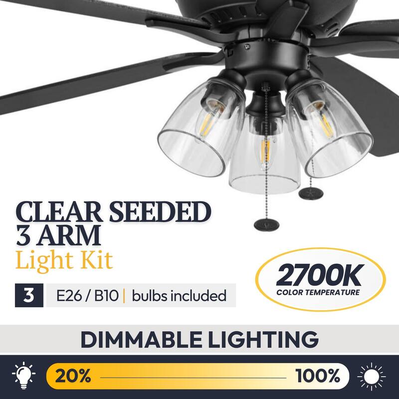 Prominence Home 52" Glenmont Indoor Matte Black Ceiling Fan with Light & Pull Chain - 52 Inches