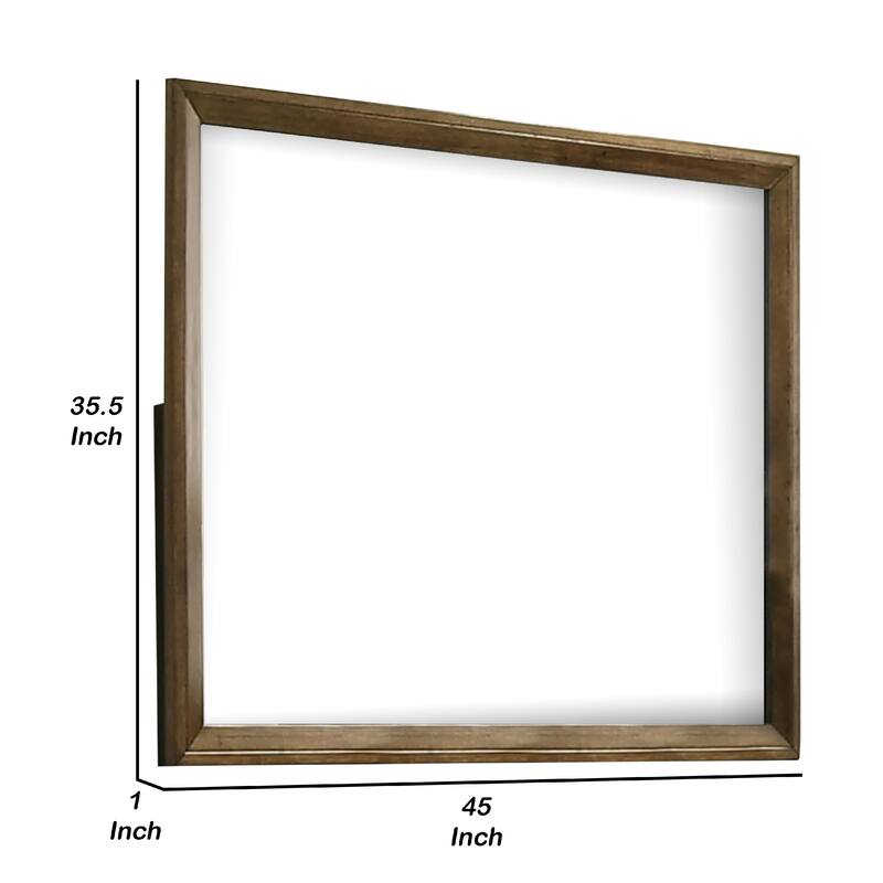 Rouk Dresser Mirror, Walnut Brown Solid Wood, Rectangular 45 Inch Frame - Walnut Brown