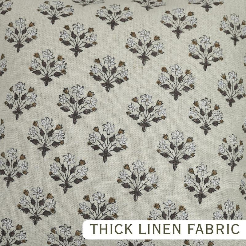 Fabdivine Heavy Linen Floral Ruffled Both Side Cushion Cover Home Décor Accent