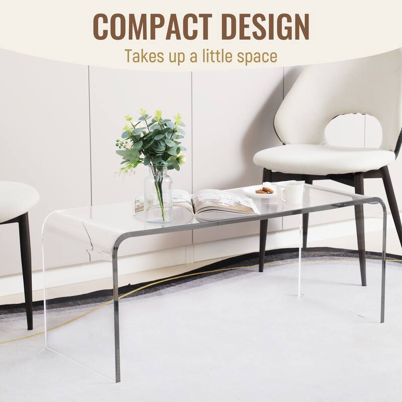39.25" Long Rectangle All Acrylic 15mm Thick Waterfall Coffee Table, Clear