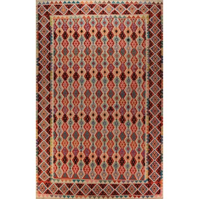 Kilim Oriental Large Rug Flatweave Tribal Multi Wool Carpet - 9'10"x 16'1"