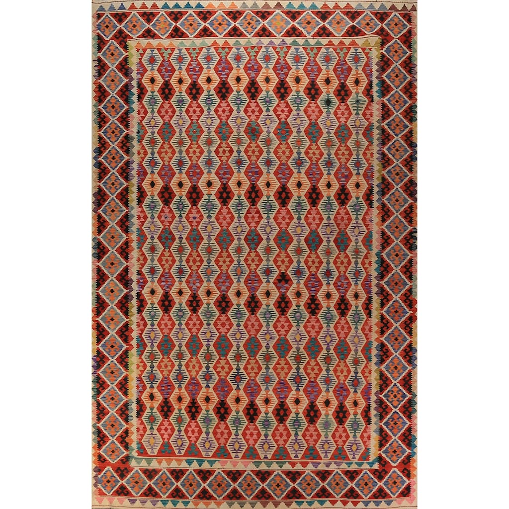 Kilim Oriental Large Rug Flatweave Tribal Multi Wool Carpet - 9'10"x 16'1"