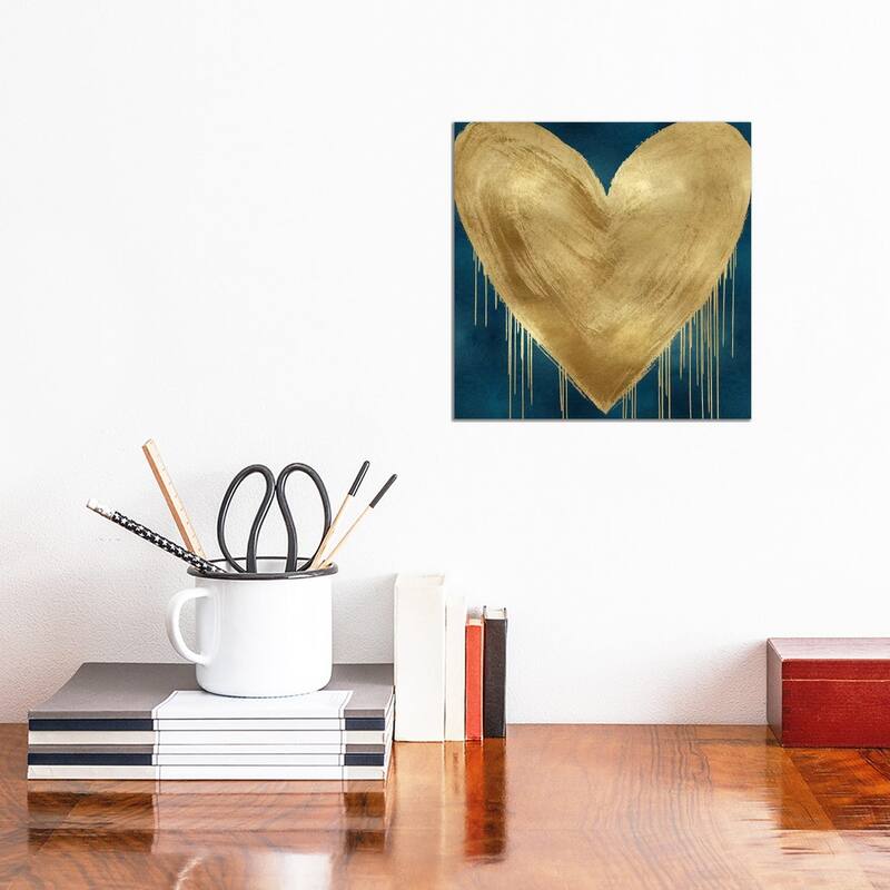 iCanvas "Big Hearted Gold on Teal" by Lindsay Rodgers Canvas Print - 12x12x0.75