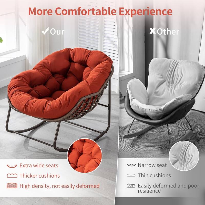 Outdoor Rattan Rocking Chair,Padded Cushion Rocker Recliner Chair Outdoor for Front Porch, Living Room, Patio, Garden