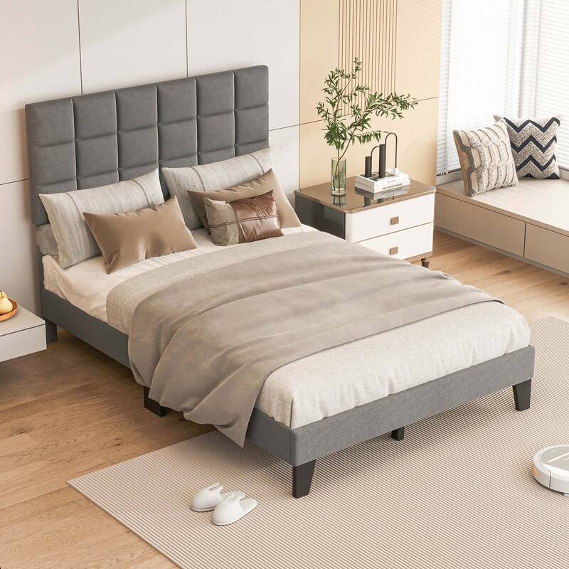 Costway Full/Queen/King Size Bed Frame Modern Linen Fabric Upholstered