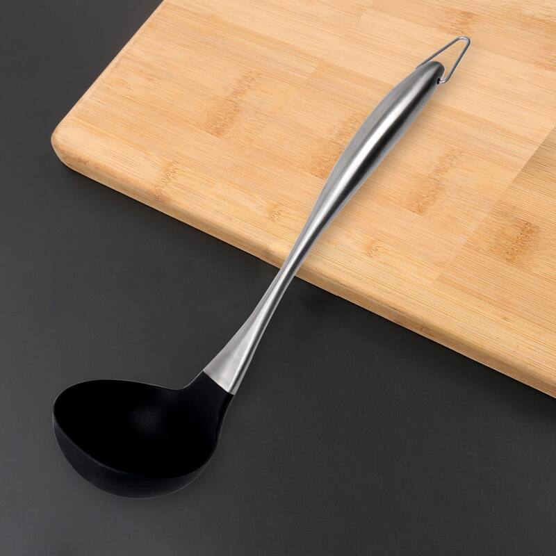 Silicone Soup Ladle Spoon Stainless Steel Handle Cookware Utensil - 11.4" x 3.3"(L*W)