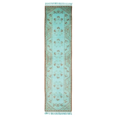 ECARPETGALLERY Hand-knotted Color Transition Cyan Wool Rug - 2'6 x 9'9