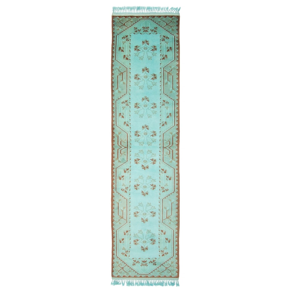 ECARPETGALLERY Hand-knotted Color Transition Cyan Wool Rug - 2'6 x 9'9
