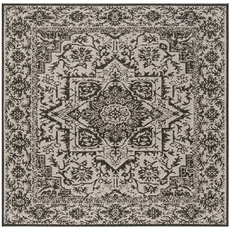 SAFAVIEH Linden Karol Indoor/ Outdoor Waterproof Patio Backyard Rug - 6'7" Square - Light Grey/Charcoal