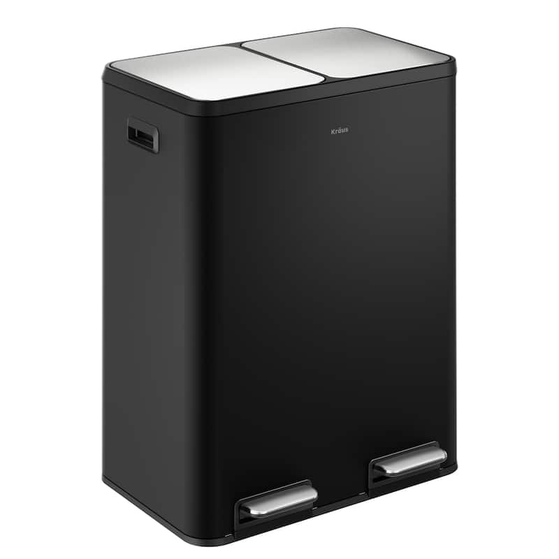 KRAUS WasteGuard 15.8 G 60 L Dual Compartment Pedal Kitchen Trash Can - MB - Matte Black