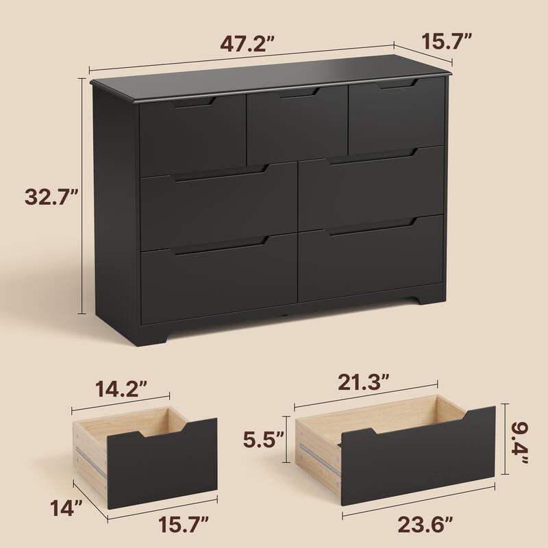 7 Dresser Storage Drawer Units Chest Of Drawers, Dresser With Recessed Distinctive Handles