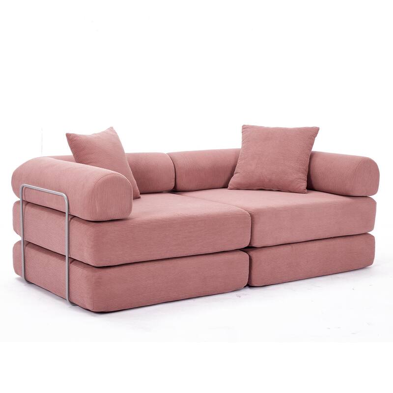 Modular Couch Sofa Bed, Convertible Design with Removable Armrests,Folding Mattress Couch for Small Spaces ,No Assembly