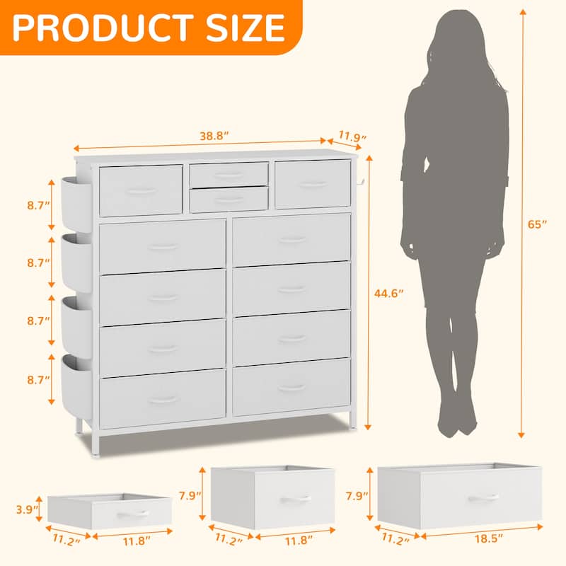 12 Drawer Dresser Fabric Tall Dressers for Bedroom Chest of Drawers
