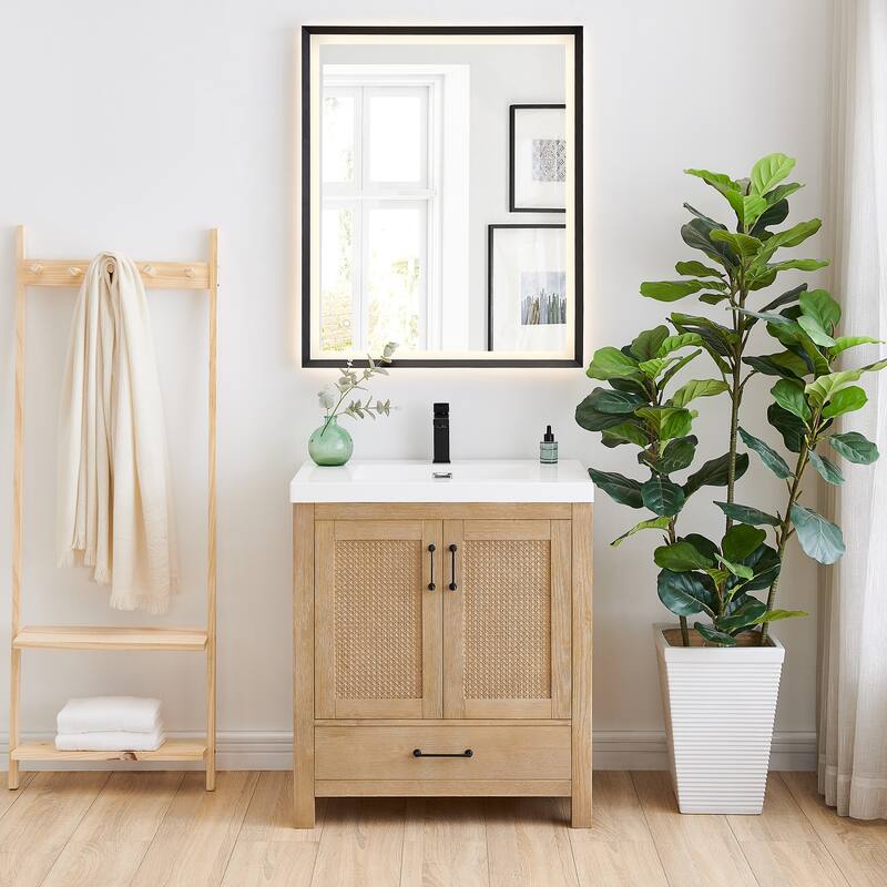 Bondi Bathroom Vanity in Light Brown with White Ceramic Drop-in Sink with Mirror