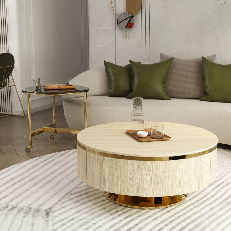 Nesting Coffee Table Set with End Table Round Coffee Table with 2 Storage Drawers