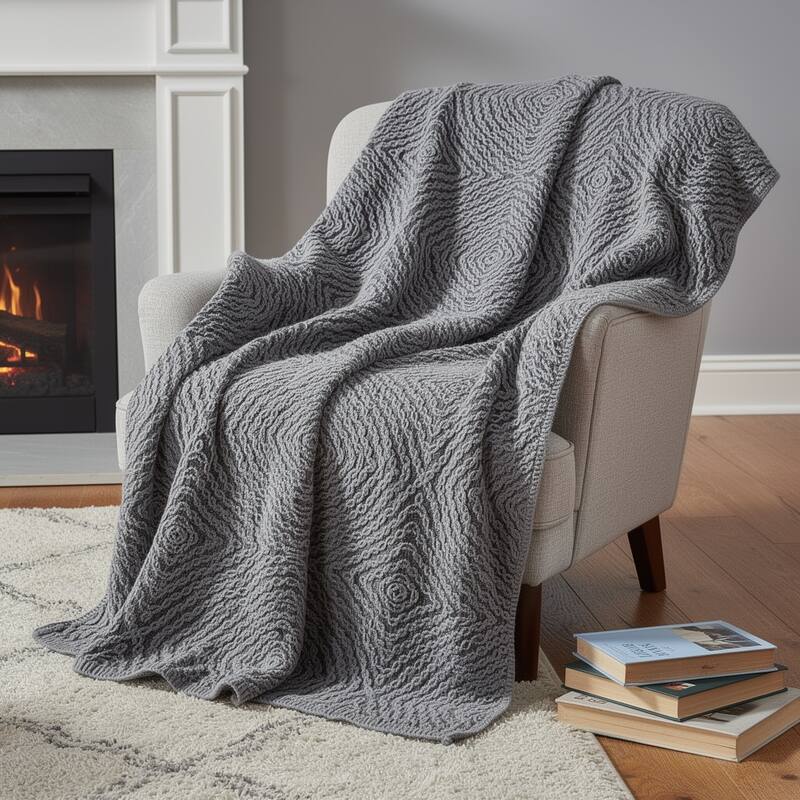 HomeRoots 50" X 70" Charcoal And Ivory Abstract Microfiber Plush Throw Blanket - Throw - Charcoal/Ivory