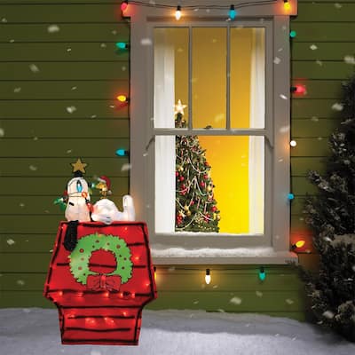 26" Peanuts 3D LED Pre-lit Yard Art Snoopy on Dog House with Star