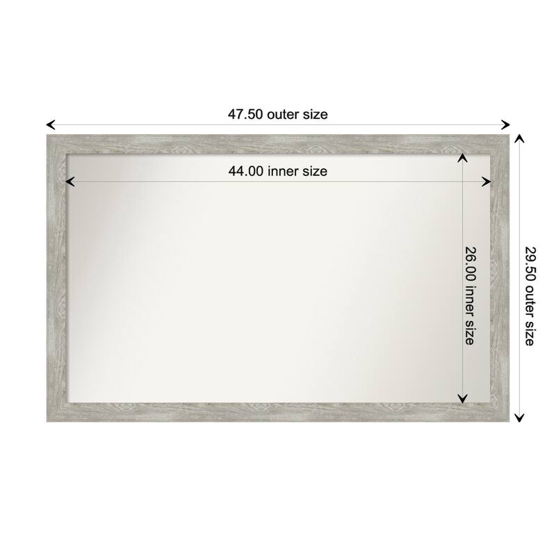 Dove Greywash Narrow Framed Non-Beveled Custom Wall Mirror, Bathroom Vanity Mirror - Outer Size: 47.5 x 29.5