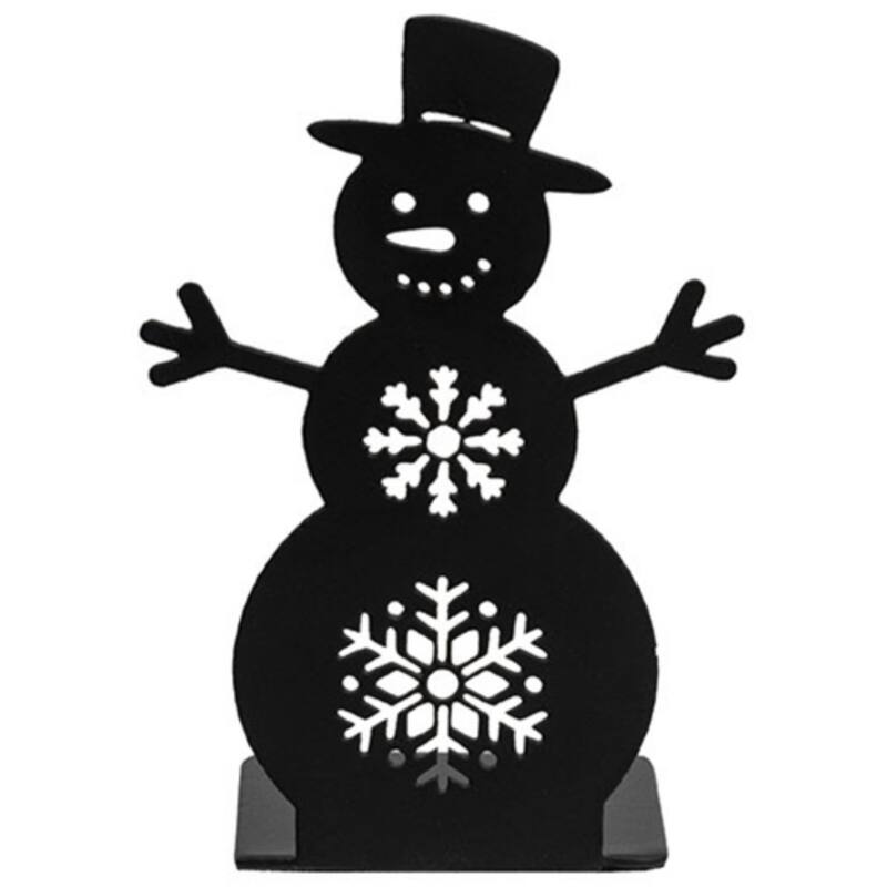 5"H Black Metal Snowman Candle Holder with Snowflake Cutouts Tealight Plate for Holiday Decor - 5" H x 2.5" W x 2" D