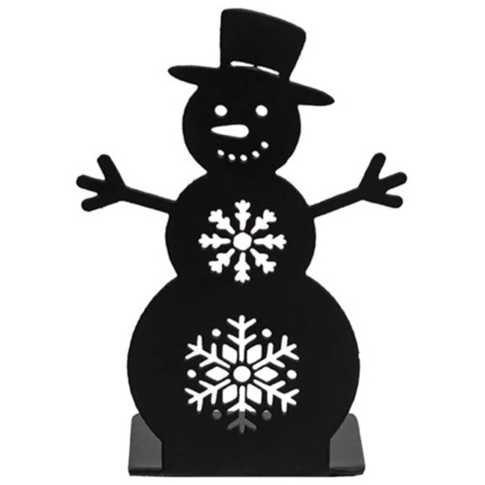 5"H Black Metal Snowman Candle Holder with Snowflake Cutouts Tealight Plate for Holiday Decor - 5" H x 2.5" W x 2" D