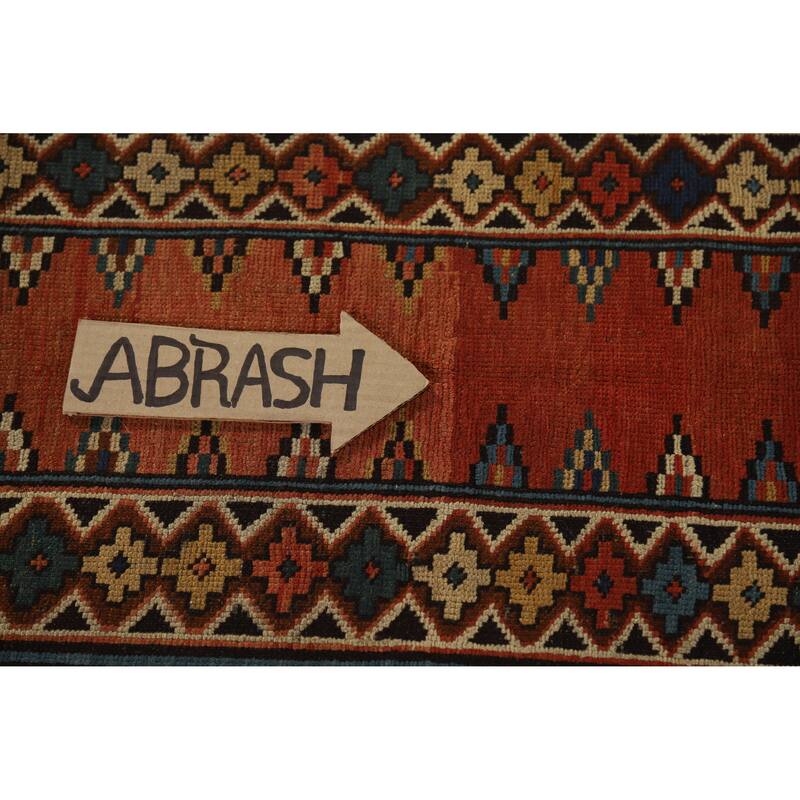 Hand Knotted Oriental 100% Wool Carpet Traditional Geometric Oranges & Rust Kazak Area Rug - 8' 4'' X 3' 6''