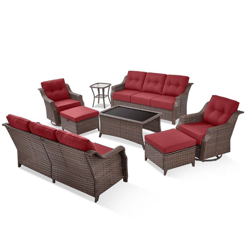 8PCS Outdoor Sofa Glider Chair Table and Ottoman