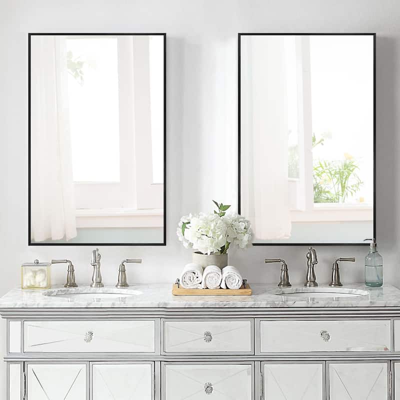Modern Thin Frame Wall-mounted Vanity Mirror (Set Of 2) - 38*26 - Black