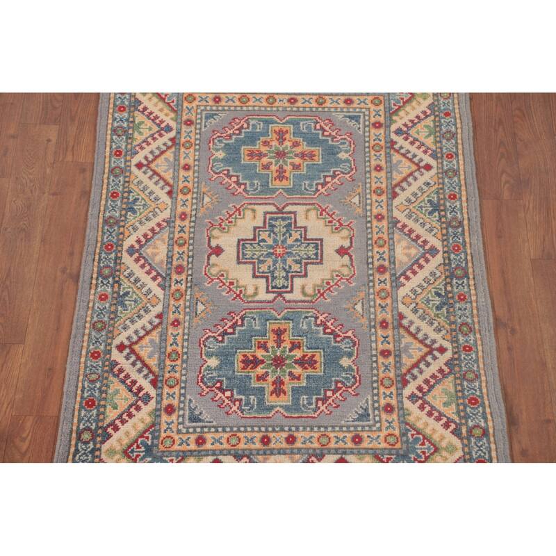 Geometric Kazak Oriental Foyer Rug Handmade Traditional Wool Carpet - 2'9" x 4'1"