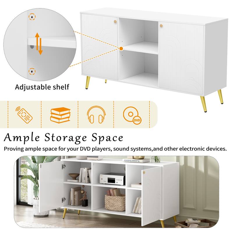 Modern 53'' TV Stand for TVs up to 55'', Media Console with Adjustable Shelf, Metal Legs & Handles, Anti-Tip Device