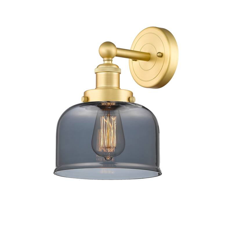 Innovations Lighting Large Bell - 1 Light 7" Sconce - Satin Gold/Light Smoke