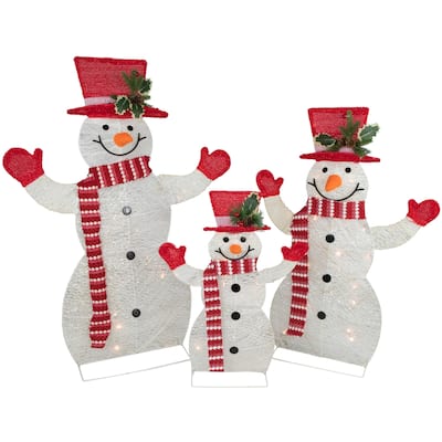 Set of 3 LED Lighted Family of Snowmen Outdoor Christmas Decoration - 33.75
