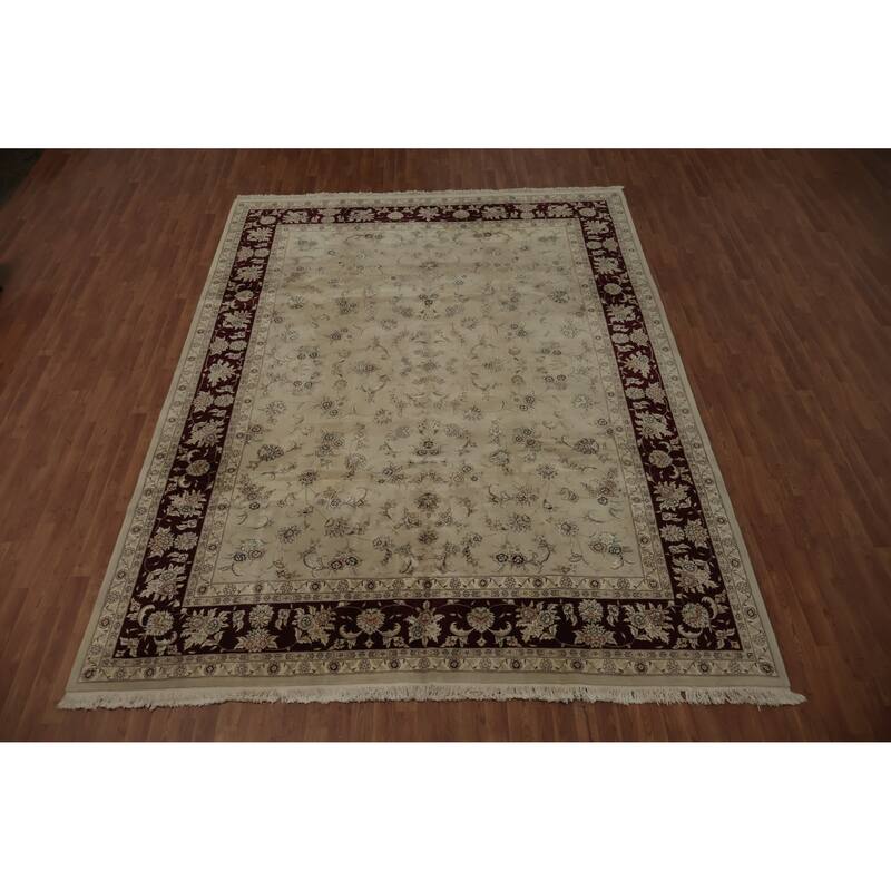 Hand Knotted Oriental 100% Wool Carpet Traditional Floral Beige & Ivories Tabriz Area Rug - 12' 2'' X 9' 2''
