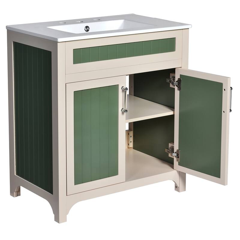Bathroom Vanity with Sink Combo Set, Bathroom Storage Cabinet with Height Adjustable Shelf, Vanity Set with Ceramic Sink