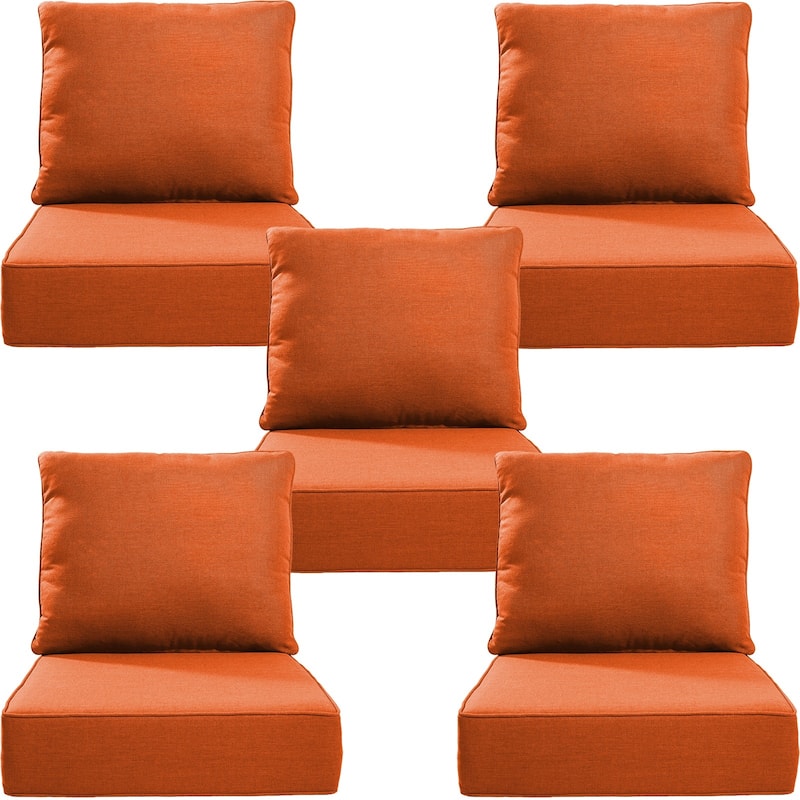 22" W x 24" D x 6" T Water & Fade Resistant Outdoor Lounge Chair Replacement Cushion Set - 5 Sets - Orange