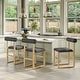 preview thumbnail 37 of 35, Corvus Caen Teddy Fabric Bar Stools with Wood Legs (Set of 2)