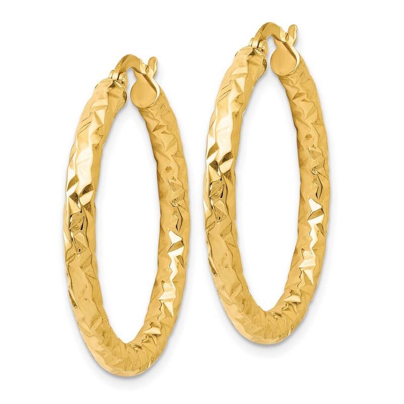 Curata 14k Yellow Gold Italian Heavily Textured 30x3mm Round Hoop Earrings