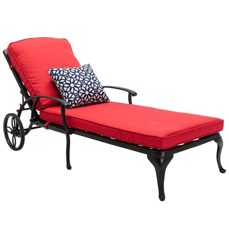 3-Piece Aluminum Reclining Outdoor Chaise Lounge with Table and Cushions
