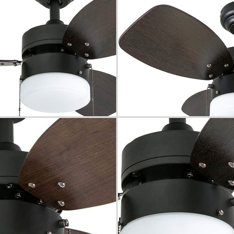 30" Honeywell Ocean Breeze Guilded Espresso Modern Indoor LED Ceiling Fan with Light, Pull Chain
