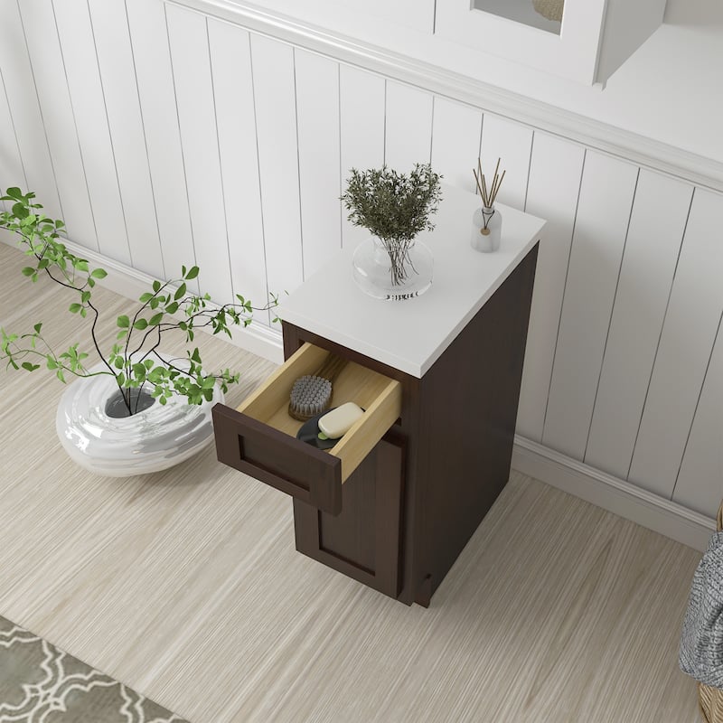 Vanity Art 12 Inch Bathroom Vanity Base Cabinet Single Right Offset Solid Wood Small Bathroom Storage Floor Cabinet