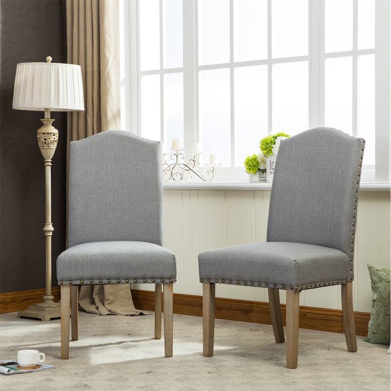 Mod Urban Style Solid Wood Nailhead Fabric Padded Parson Chair,2 PCS - Grey