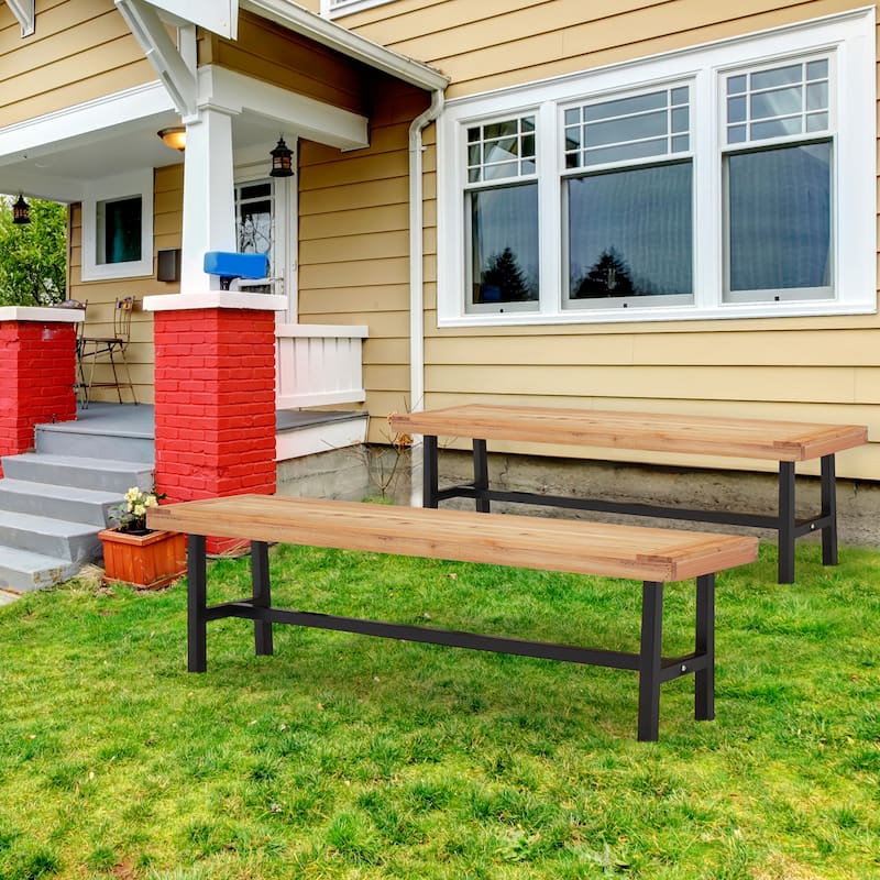 AVAWING 2 Pieces Outdoor Wooden Picnic Dining Coffee Bench - Wood Color
