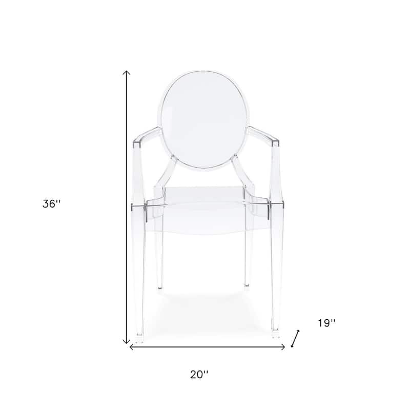 Contemporary Clear Arm Chair with Plastic Frame and King Louis Back for Dining or Accent Use - 36”H x 20”W x 19”D