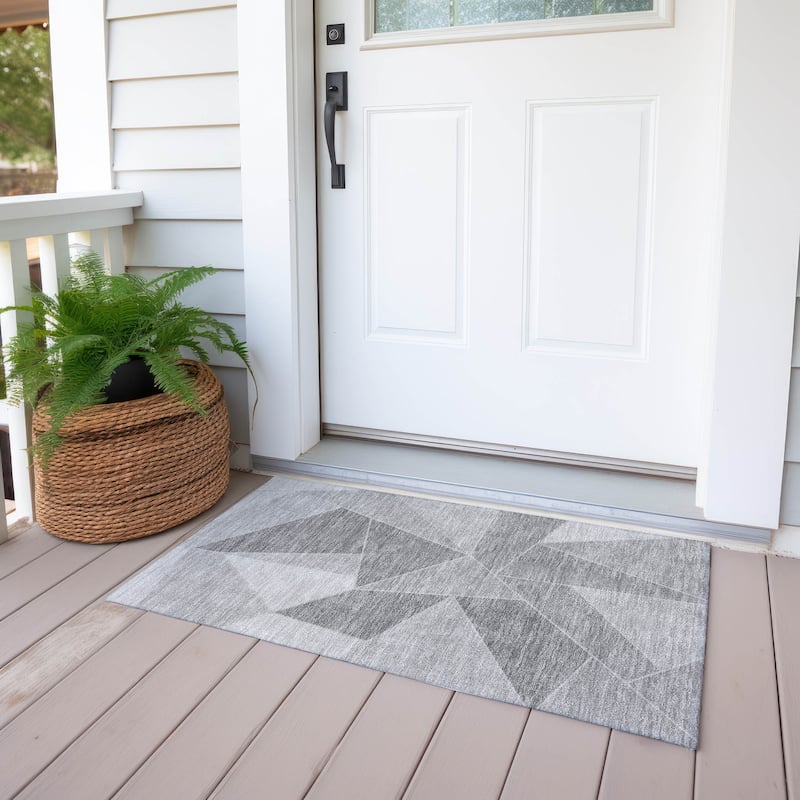Machine Washable Indoor/ Outdoor Chantille Modern Mosaic Rug