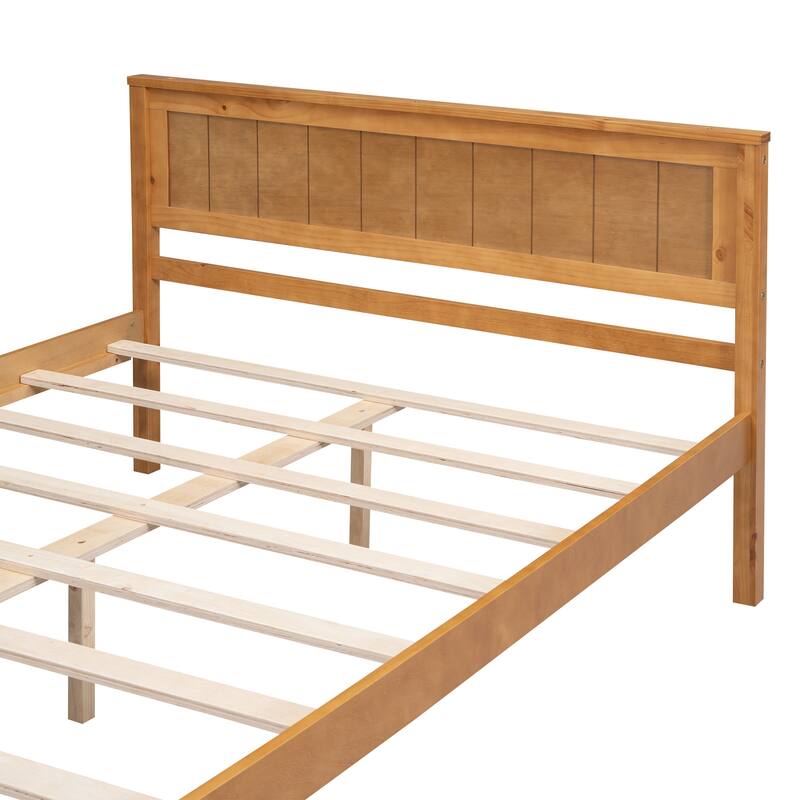Classic Platform Bed Frame Wood Full Bed with Headboard, Solid Wood Full Size Platform Bed Frame, No Box Spring Needed