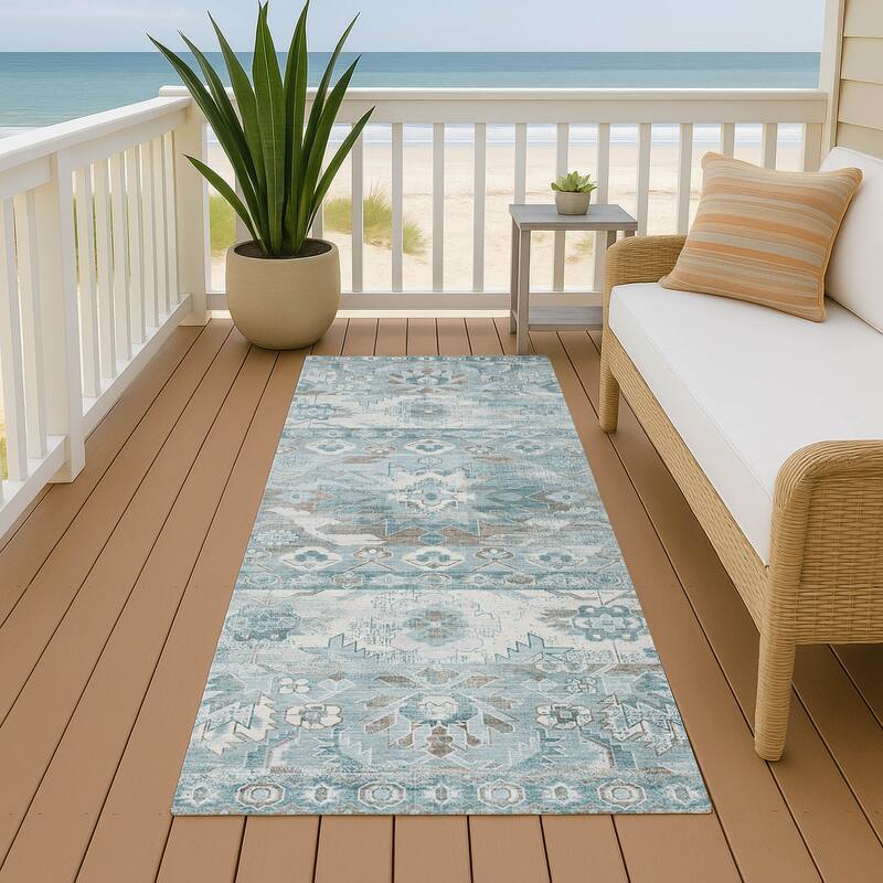 Machine Washable Indoor/ Outdoor Traditional Hudson Chantille Rug - Teal - 2'3" x 7'6"