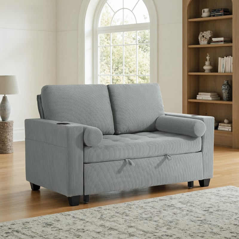 Corduroy Convertible Loveseat Sofa Bed Recliner with Cup Holder, USB Ports