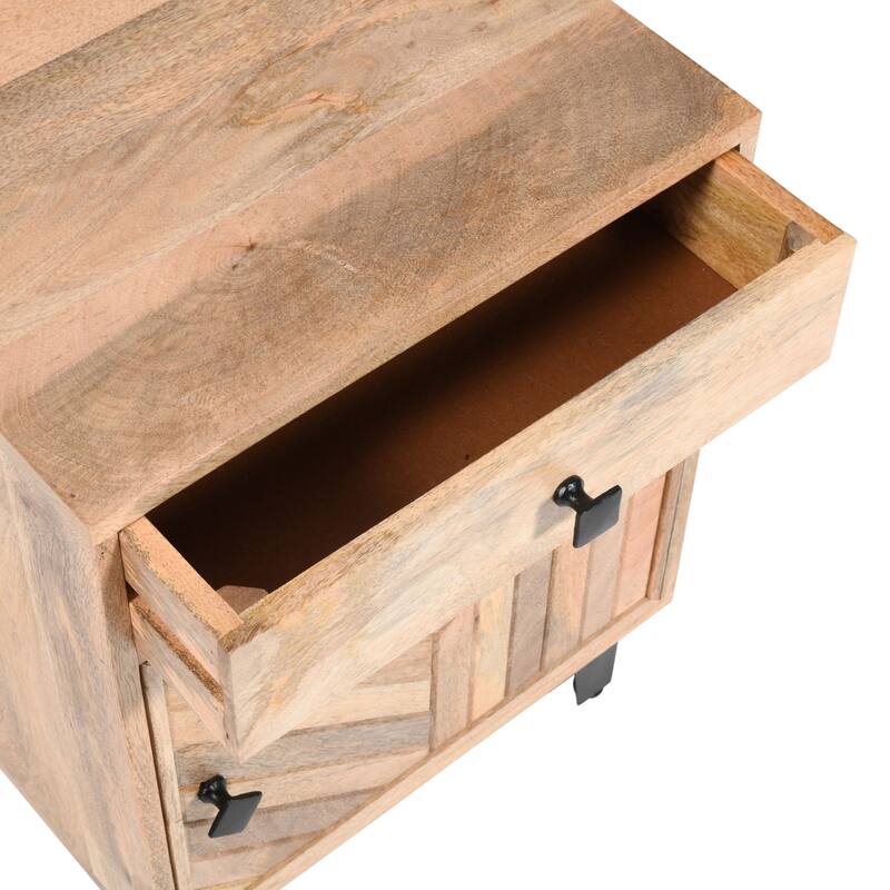 Solid Wood Nightstand with Drawer and Door