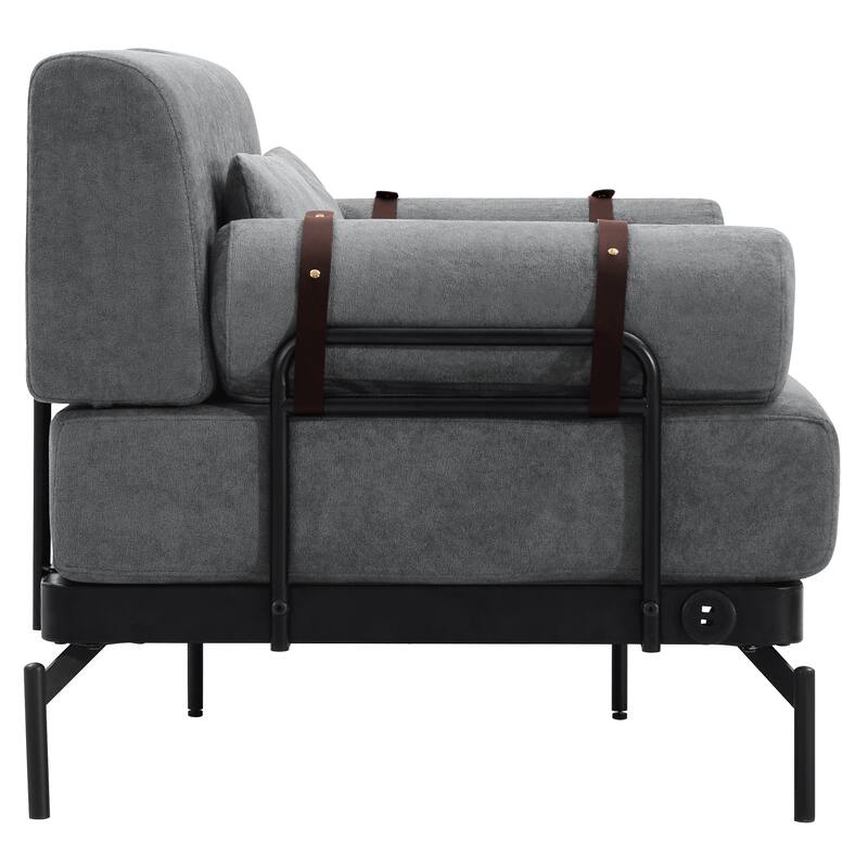 59" Chenille Modern Loveseat Sofa with USB Charging Ports, Cylindrical Armrests, and 440lb Capacity