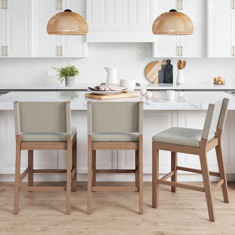 Nathan James Linus Modern Upholstered Bar Stool with Back and Solid Rubberwood Legs